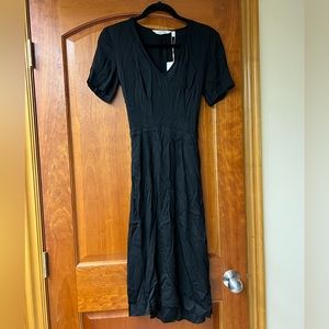& Other Stories black midi v neck short sleeve dress with back ribbon tie